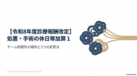 【令和8年度改定】処置・手術の休日等加算１｜チーム制要件の緩和と3つの変更点
