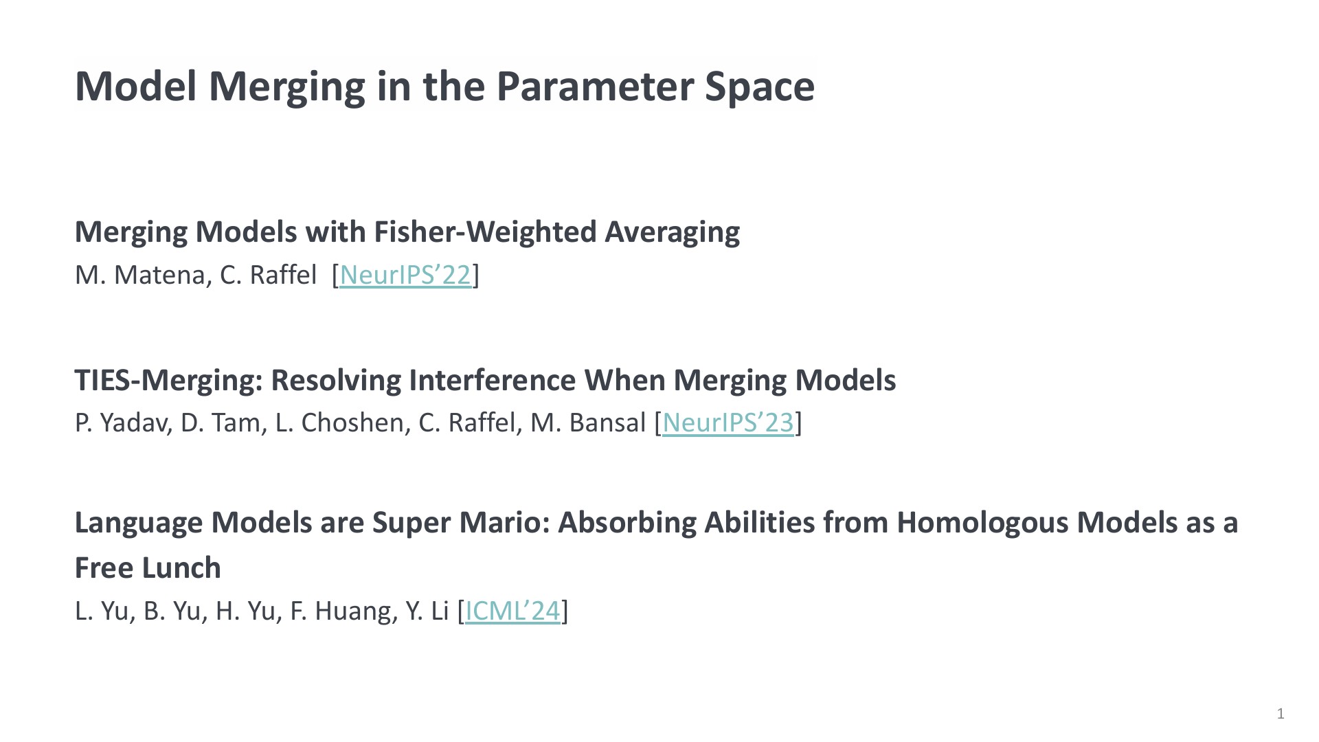 論文サーベイ】Model Merging in the Parameter Space | ドクセル